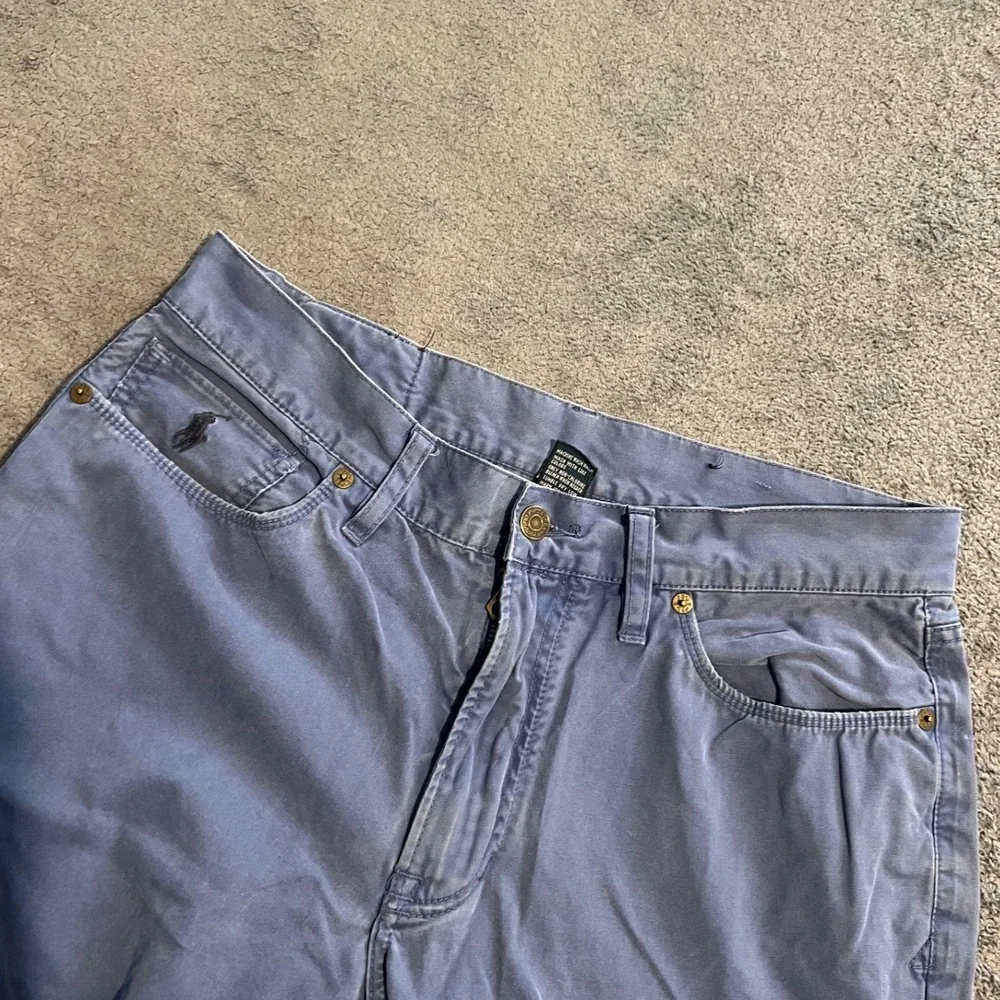 Vintage Polo Ralph Lauren Mens Straight Leg Chinos Blue Faded Cotton Pants 31x30